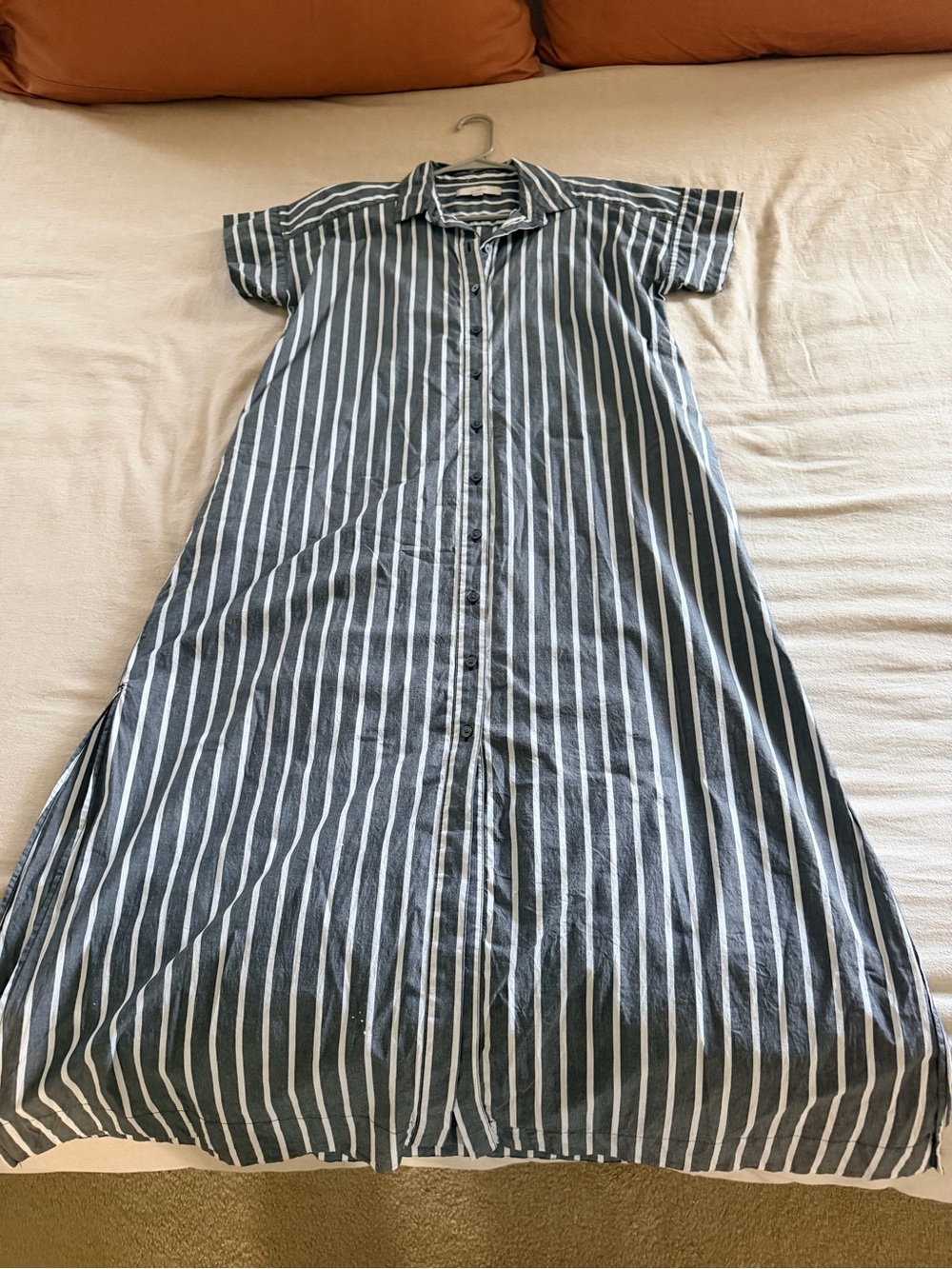 LOFT Black and White Vertical Stripe Button-Front Maxi Dress